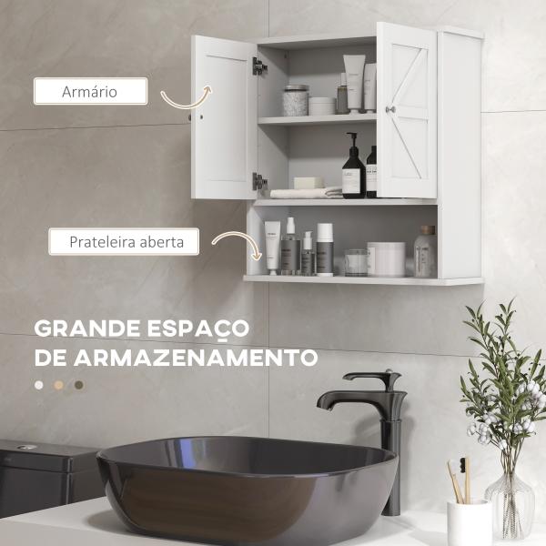 Armário de Parede para Casa de Banho Rústico com Compartimento Prateleira Ajustável 58x20x61,4 cm Branco