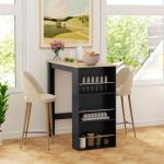 Mesa de Bar com 3 Prateleiras com Suporte Estilo Moderno para Cozinha Sala de Jantar 112x57x106 cm Preto e Madeira