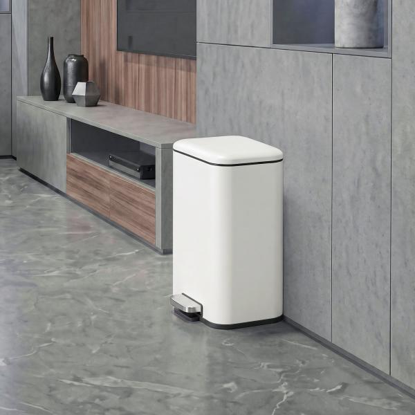 Caixote do Lixo de Cozinha 20 L em Aço Galvanizado com Tampa de Fecho Suave Pedal Balde Interior Amovível e Acabamento Anti - impressões Digitais Creme