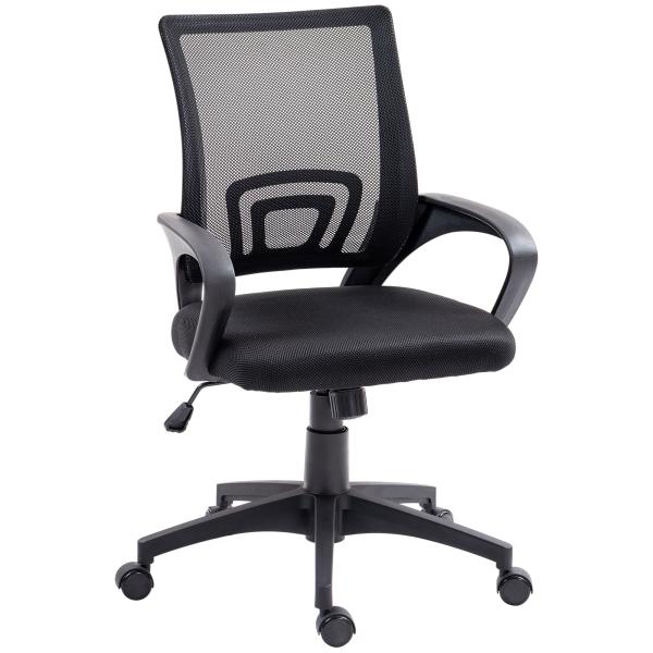 Cadeira de Escritório de Malha Giratória com Altura Ajustável Função Basculante e Apoio para os Braços 57x55x89 - 109 cm Preto
