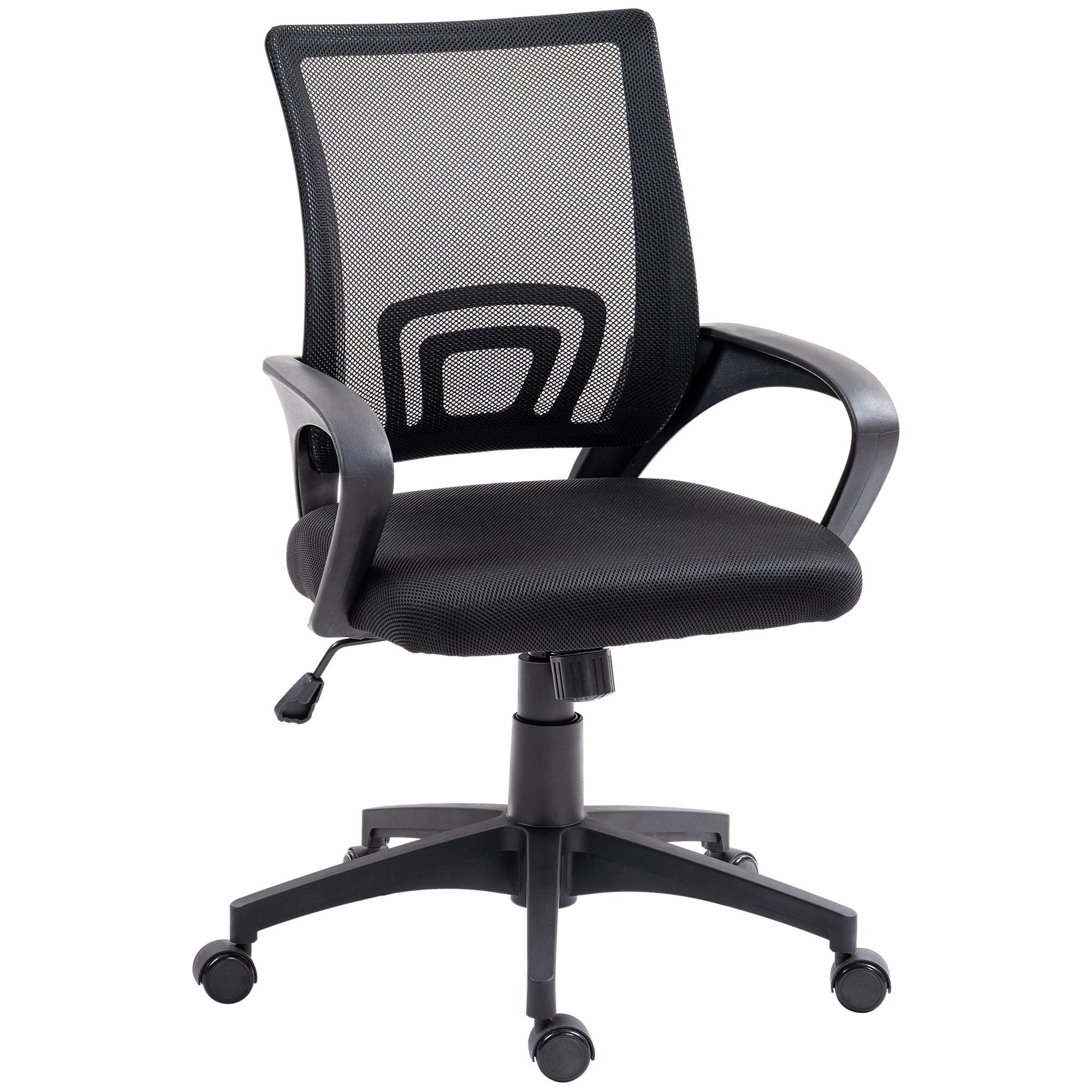 Cadeira de Escritório de Malha Giratória com Altura Ajustável Função Basculante e Apoio para os Braços 57x55x89 - 109 cm Preto