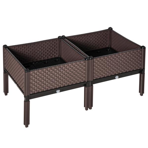 Conjunto de 2 Floreiras de Exterior Quadradas Elevadas Combinação Livre Floreiras para Jardim 50x50x46,5 cm Marrom