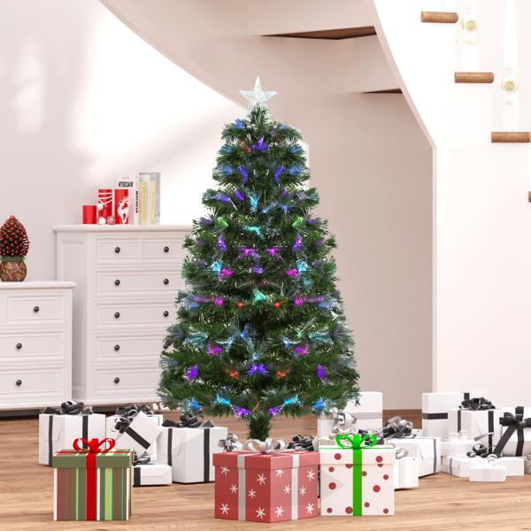 Árvore de Natal 120cm com 130 Luzes LED de Múltiplas Cores e Estrela Decorativa Ø66x120 cm Verde