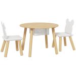 Mesa Infantil com 2 Cadeiras com Espaço de Arrumação para Crianças de 3 - 6 Anos para Sala de Jogos Dormitório Madeira e Branco