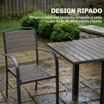 Conjunto de Mesa e Cadeiras de Jardim com Mesa Extensível Estrutura de Alumínio 8 Cadeiras e Tampo de Ripas de Madeira Plástica