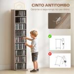 Estante para CDs e DVDs Suportes para CD Estreitos com 9 Compartimentos Prateleiras Ajustáveis 33x24x140 cm Madeira
