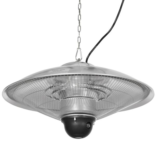 Aquecedor de Jardim Elétrico 1010W/1200W Infravermelho com Controlo Remoto 2 Níveis de Calor Proteção IP44 Ø58,5x33cm Prata