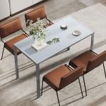 Mesa de Refeição de Cristal Mesa Retangular para 4 - 6 pessoas com Pés de Metal Multifuncional 120x60x75 cm Cinza