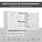 Armário Casa de Banho de Parede com 2 Portas de Persiana Prateleira Interior e Barra para Toalhas Móvel Auxiliar Suspenso Moderno Multiuso para Cozinha 60x23x60cm Branco