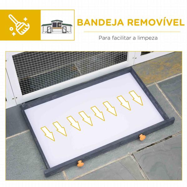 Coelheira de Madeira Gaiola para Coelhos com Teto Rebatível Escada e Bandeja Amovível para Exterior 197x49x86 cm Cinza