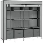 Roupeiro de Tecido com 10 Compartimentos 2 Trilhos Suspensos e 4 Gavetas de Tecido 166x42,5x169,5 cm Cinza Escuro