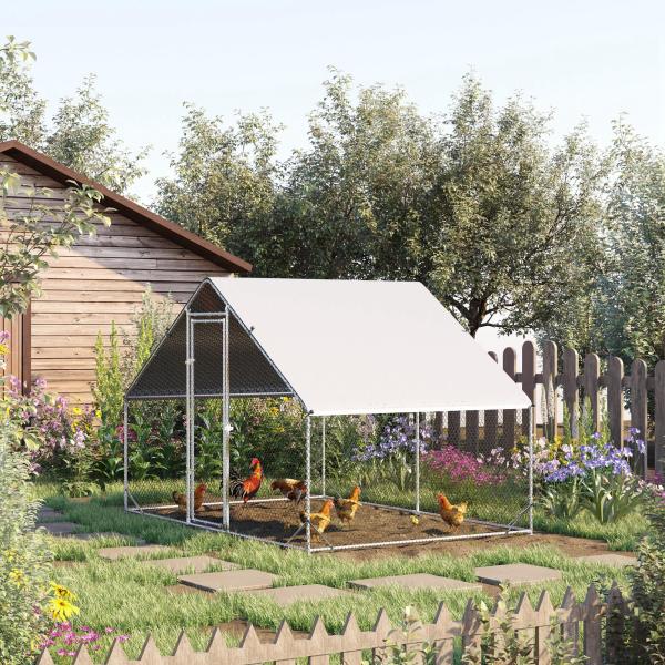 Galinheiro de Exterior Grande Área Aberta de 6 ㎡ para 4 - 6 Galinhas Galinheiro de Aço Galvanizado 3x2x2m