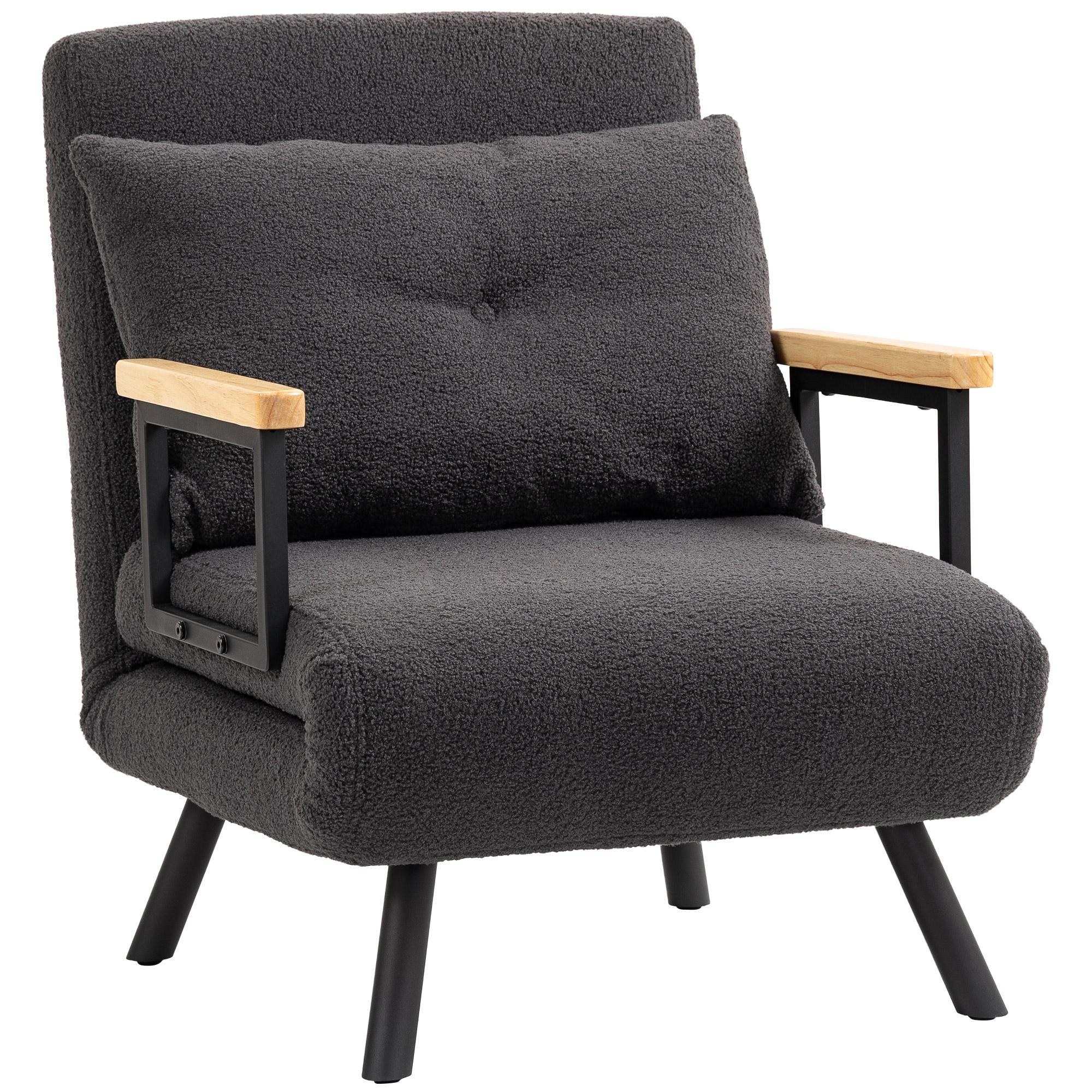 Poltrona Convertível em Cama Poltrona 3 em 1 Convertível em Cama com Encosto Ajustável em 5 Níveis 63x73x81 cm Cinza