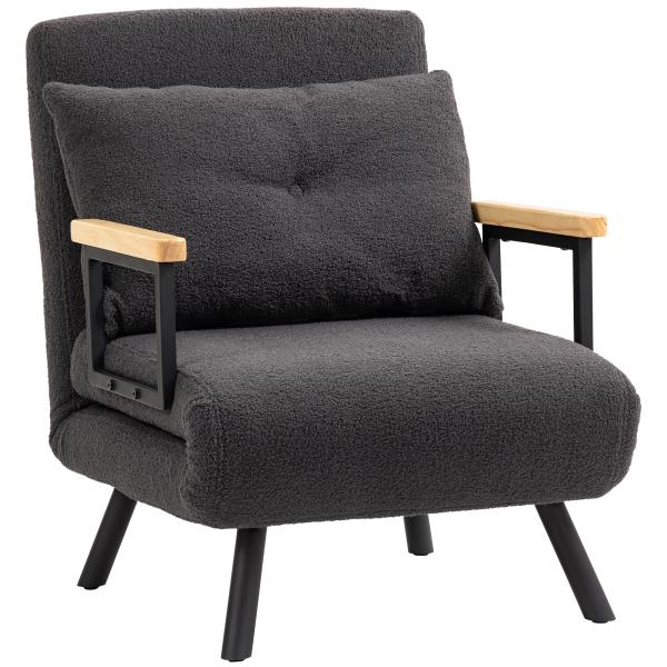Poltrona Convertível em Cama Poltrona 3 em 1 Convertível em Cama com Encosto Ajustável em 5 Níveis 63x73x81 cm Cinza