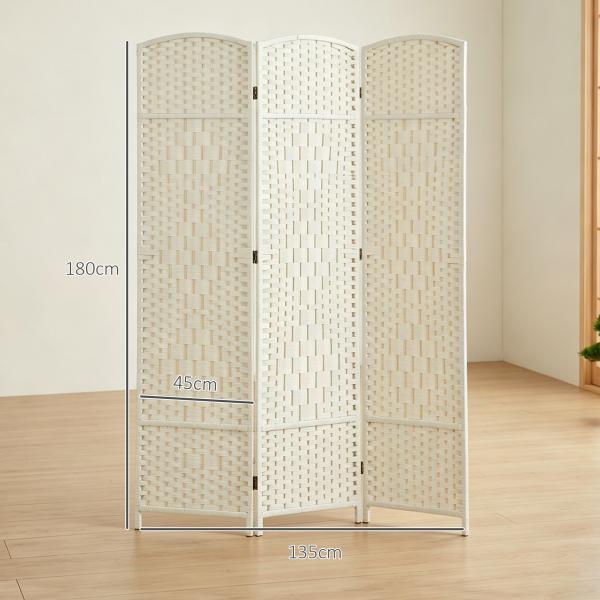 Separador de Ambientes de 3 Painéis Biombo Dobrável 135x180 cm Polipropileno Branco