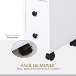 Armário de Casa de Banho Móvel Auxiliar para Espaço Reduzido com Rodas Prateleiras Abertas Armário e Gaveta 18x30x68,5cm Branco