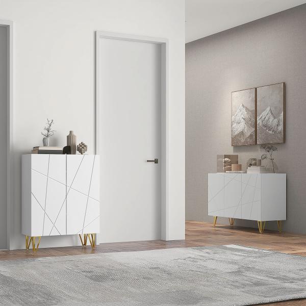 Aparador para Sala Aparador de Entrada com 3 Portas e Prateleiras Ajustáveis para Cozinha Sala 120x40x75 cm Branco Brilhante