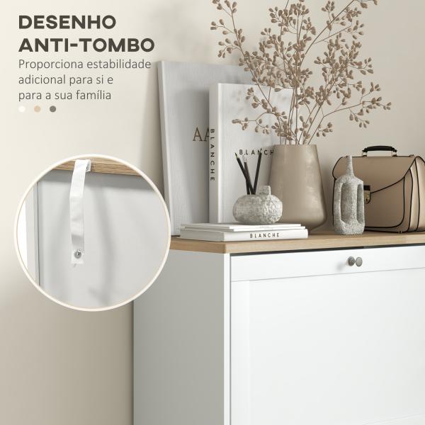 Móvel Sapateira de Entrada com 3 Gavetas Basculantes e Prateleiras Ajustáveis para 18 Pares de Sapatos 60x23,5x115 cm Branco