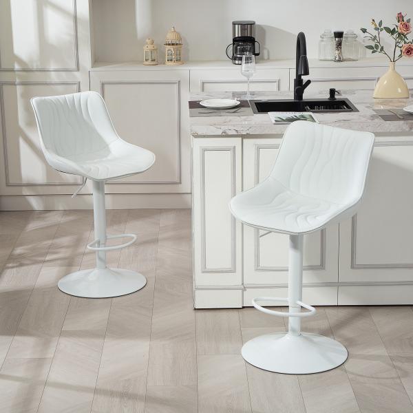 Conjunto de 2 Bancos de Bar Bancos Altos de Cozinha Giratórios com Altura Ajustável e Couro Sintético 47,5x54x92 - 110 cm Branco