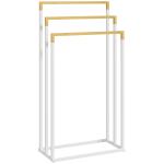 Toalheiro de Pé de 3 Níveis em Forma de Escada com 3 Barras de Bambu e Estrutura de Aço 45x22,5x86 cm Branco e Madeira