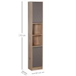 Armário Alto para Banheiro com 2 Portas e 2 Prateleiras Abertas Móveis Auxiliares para Sala de Estar Corredor 30x24x170 cm Carvalho e Cinza