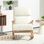 Poltrona Baloiço Moderna em Borrego com Apoio para os Braços de Madeira de Faia Poltrona de Amamentação 65x90x98 cm Creme