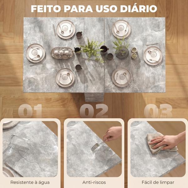 Mesa de Sala de Jantar Dobrável com 2 Prateleiras de Armazenamento e Rodas para Cozinha 75x140x74 cm Cinza