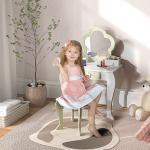 Toucador Crianças com Espelho e Banco Toucador de Maquilhagem para Crianças de 3 - 6 Anos 55x34x87,5 cm Branco e Verde Pastel