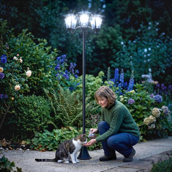 Candeeiro Solar de Jardim com 3 Luzes LED Impermeável IP44 Sensor de Noite Candeeiro de Exterior 51,5x47x182,5cm Preto