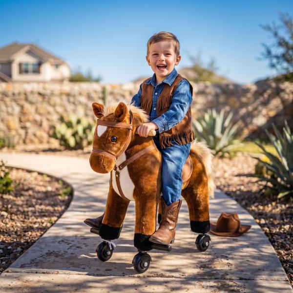 Cavalo para Crianças acima de 36 Meses com Rodas Sons de Relincho e Pedais Carga 60 kg 55x23x60 cm Marrom