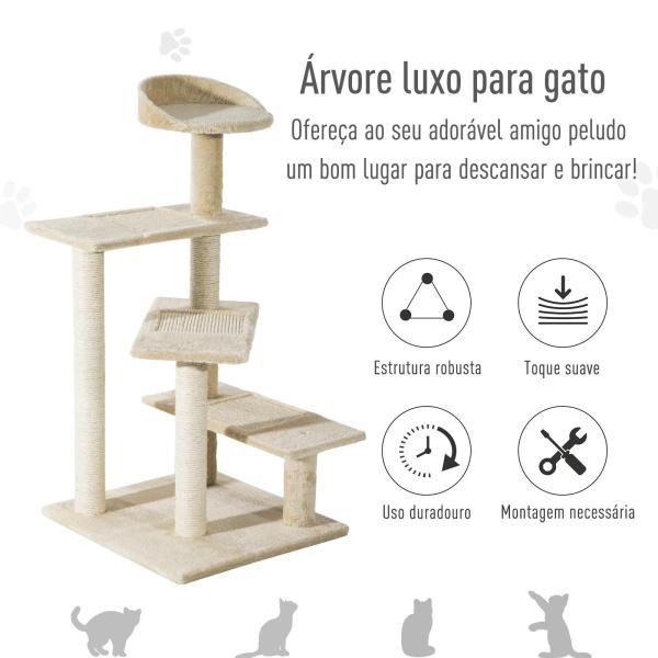 Árvore arranhador para gato com poste cama plataforma com cobertor veludo de sisal 50x50x100cm bege