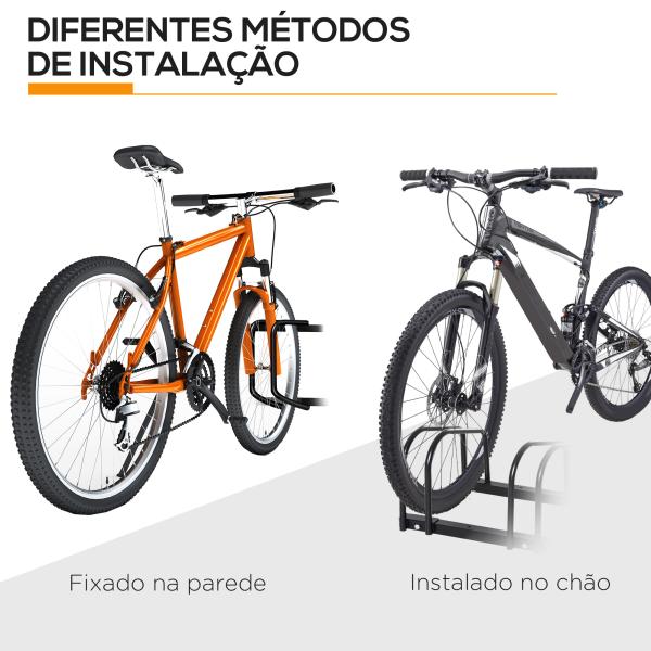 Estacionamento para 6 Bicicletas Suporte de Aço para Estacionar Bicicletas no Chão para Interior e Exterior 179x33x27 cm Preto