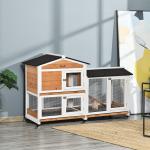 Casota para Coelhos Exterior 157,4x53x99,5 cm Jaula Grande com Rodas, Telhado Asfáltico, Tabuleiros Removíveis e Rampa Natural