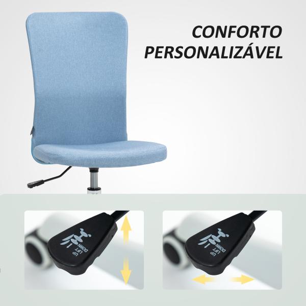 Cadeira de Escritório sem Apoio para os Braços Estofada em Linho Sintético com Altura Ajustável 53x43x85 - 93 cm Azul