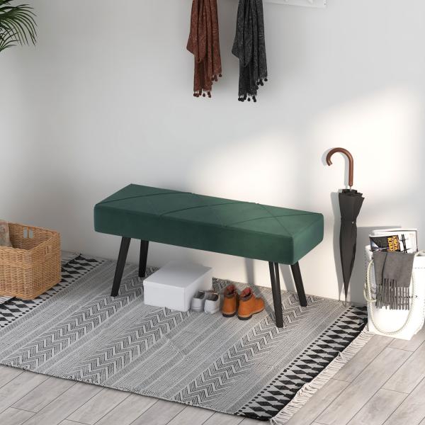 Banco de Pé de Cama Multifuncional e Moderno Banco de Dormitório com Pés de Aço e Assento Acolchoado 100x36x45 cm Verde