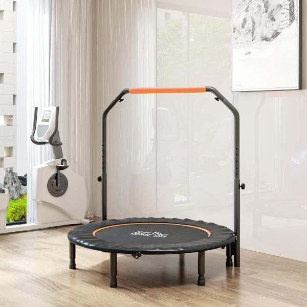Trampolim Fitness Ø114 Trampolim Dobrável com Pega Ajustável em 4 Níveis Estrutura de Aço Preto e Laranja