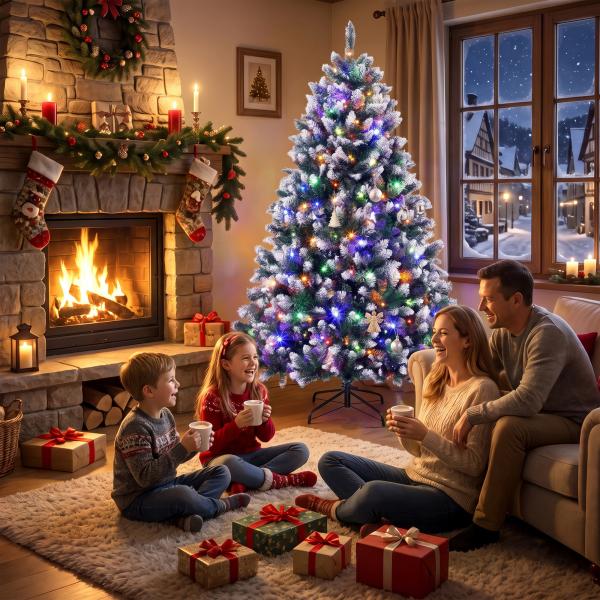 Árvore de Natal 180 cm com 350 Luzes LED, 11 Modos, Comando à Distância, 1020 Pontas, Base Metálica Dobrável, Verde