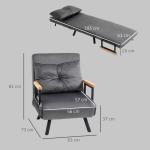Poltrona Convertível em Cama Poltrona 3 em 1 Convertível em Cama com Encosto Ajustável em 5 Níveis 63x73x81 cm Cinza