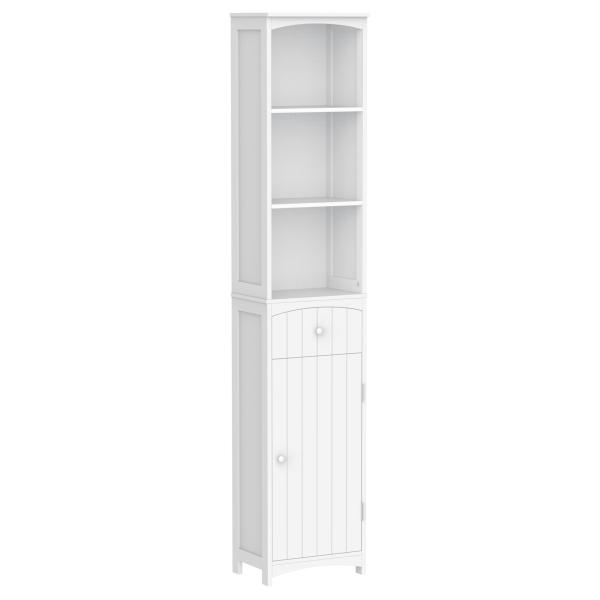 Armário de coluna multiuso branco para banheiro com prateleiras 34x24x170cm 3 prateleiras 1 porta e 1 gaveta