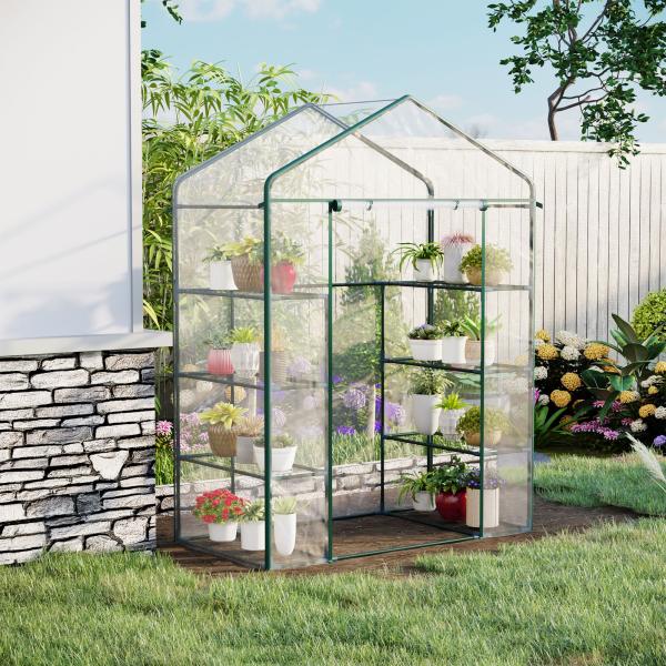 Estufa de Jardim com 8 Prateleiras Cobertura de PVC e Estrutura de Aço 143x73x195 cm Transparente e Verde