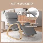Cadeira de Baloiço com Apoio para os Pés Ajustável em 5 Posições, Bolso Lateral, Apoios de Braços em Madeira e Apoio de Cabeça, Cinzento