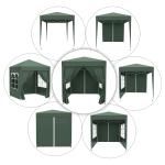 Tenda Dobrável 2x2 m Tenda de Jardim com 4 Paredes Laterais Tecido Oxford 2 Portas 2 Janelas e Bolsa de Transporte para Exterior Terraço Campismo Festas Verde