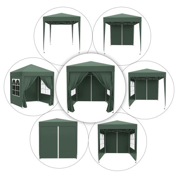 Tenda Dobrável 2x2 m Tenda de Jardim com 4 Paredes Laterais Tecido Oxford 2 Portas 2 Janelas e Bolsa de Transporte para Exterior Terraço Campismo Festas Verde