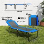 Espreguiçadeira Dobrável com Encosto Ajustável em 4 Posições, Alças e Encosto de Textilene Suporta até 120 kg 175x58x68 cm Azul