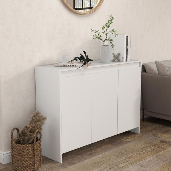 Móvel Aparador com 3 Portas Prateleiras Ajustáveis ​​e Suporte com Fecho Suave para Televisores 120x35x85 cm Branco