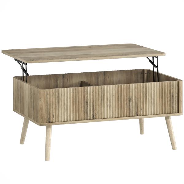 Mesa de Centro Elevatória com Compartimentos Ocultos de Armazenamento e Pés de Pinho 91x56x43 cm Carvalho