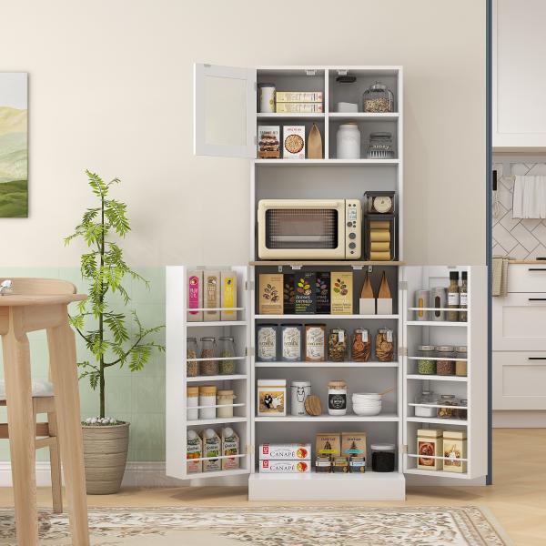 Armário de Cozinha Armário Alto de Cozinha com 3 Portas Prateleiras Ajustáveis e Prateleiras na Porta 60x35x169 cm Branco