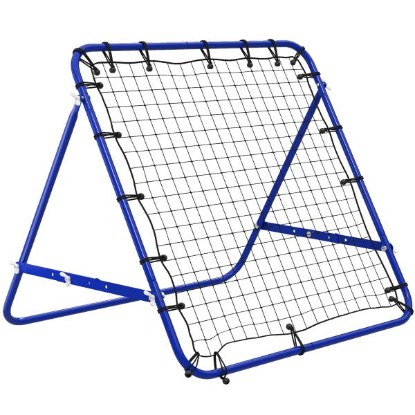Rede de Ressalto para Futebol em Metal com Ângulo Ajustável e 20 Cordas Elásticas 96x80x96 cm Azul