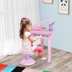 Piano para Crianças com 37 Teclas Microfone Banco Luzes 22 Músicas e Entrada para MP3 e USB 48x39x69 cm Rosa