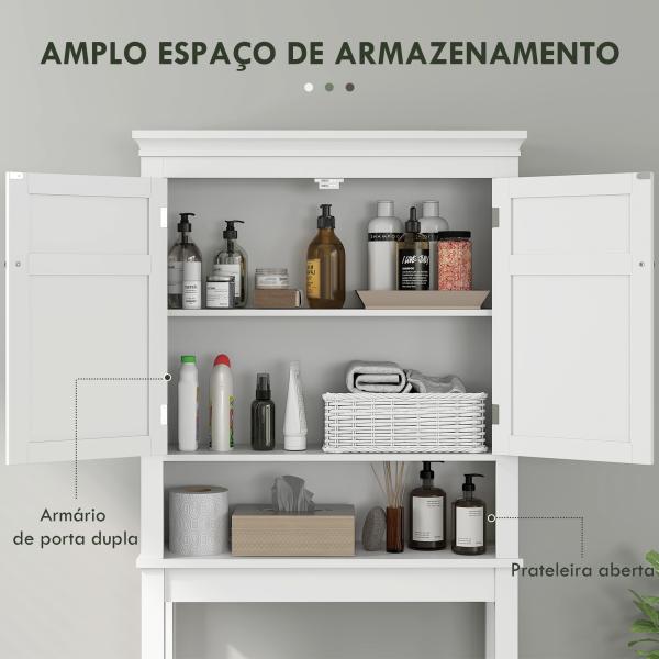Móvel sobre Sanita Armário para Máquina de Lavar Roupa com 2 Portas Compartimento e Prateleira Ajustável 70x20x175 cm Branco